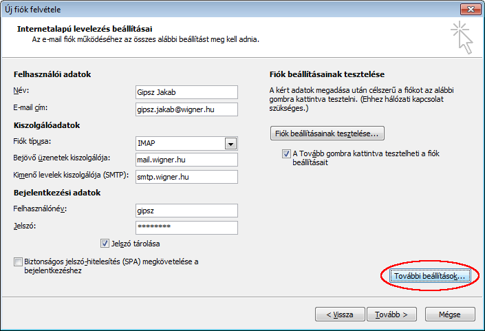 Outlook beállítása az akadémiai hálózatban 4