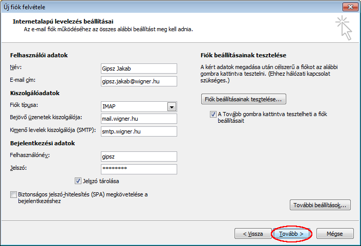 Outlook beállítása az akadémiai hálózatban 7