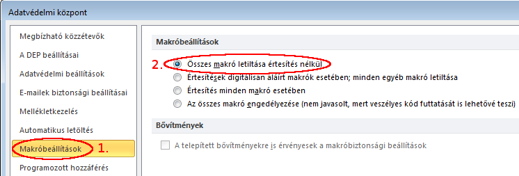 Outlook makrók kikapcsolása 3