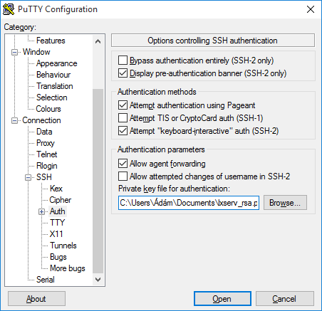 PuTTY settings