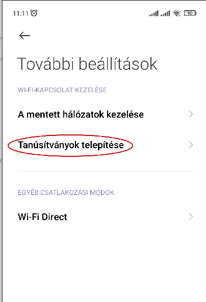 Tanúsítványok kezelése