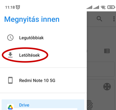 Letöltések kiválasztása