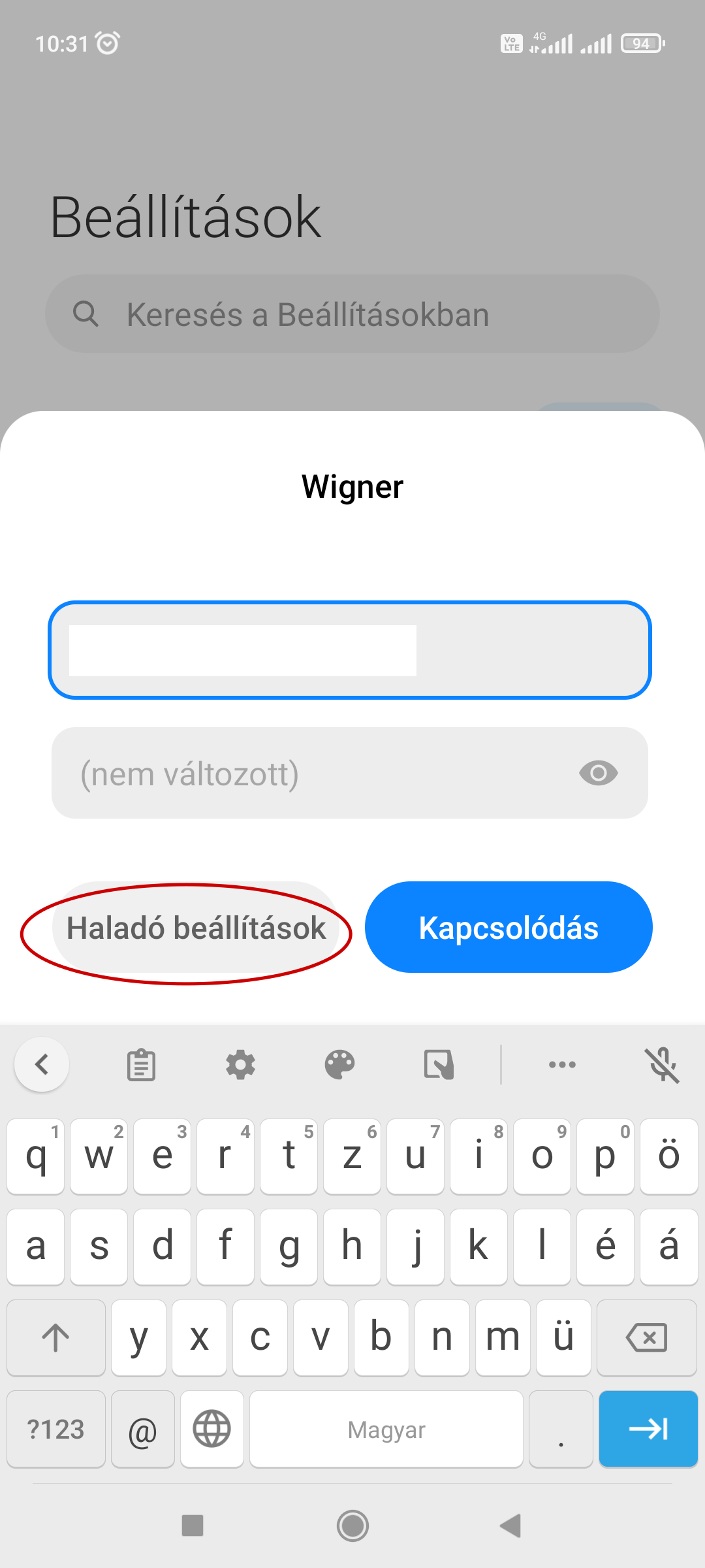 Haladó Beállítások