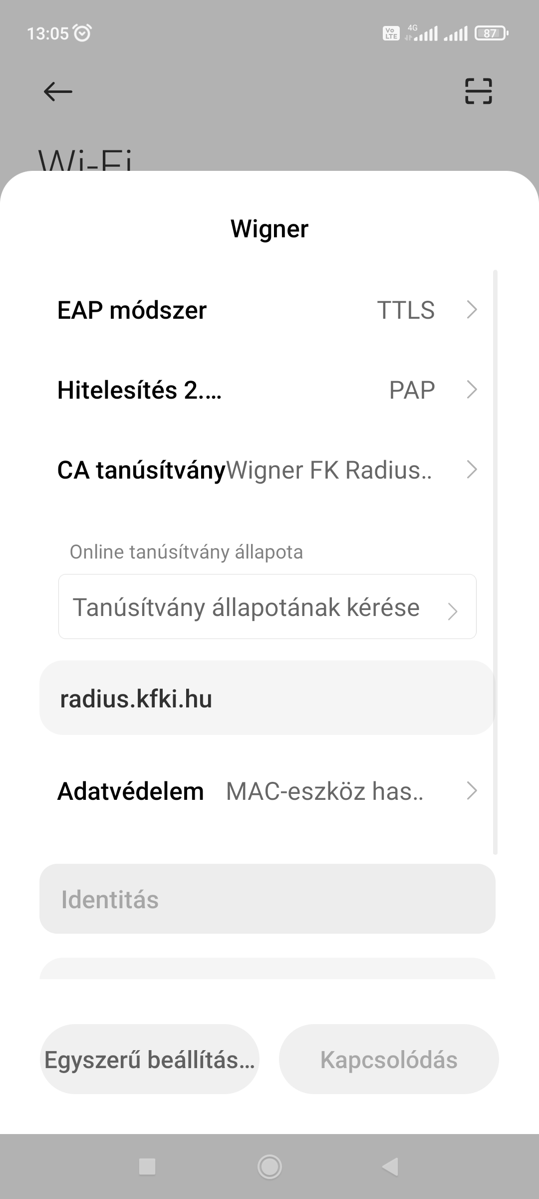 beállítási paraméterek