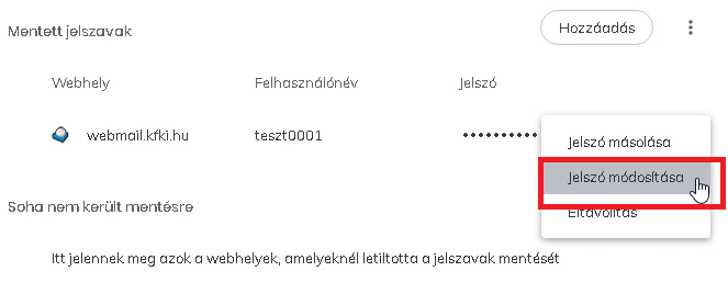 jelszó módosítása