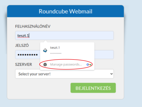 Jelszó kezelő kiválasztható