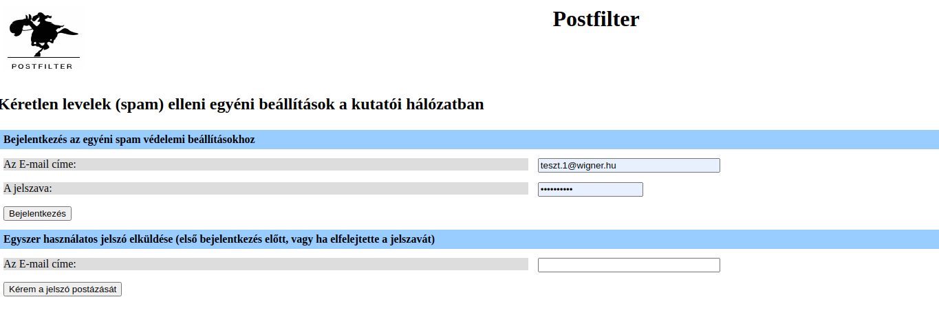postfilter bejekentkezés