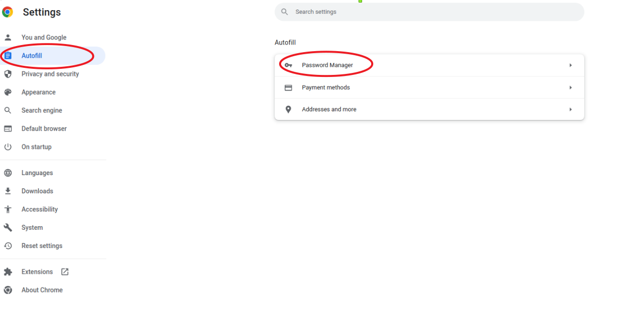 Settings Autofill
