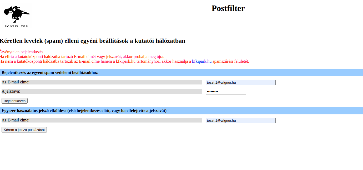 Érvénytelen bejelentkezés