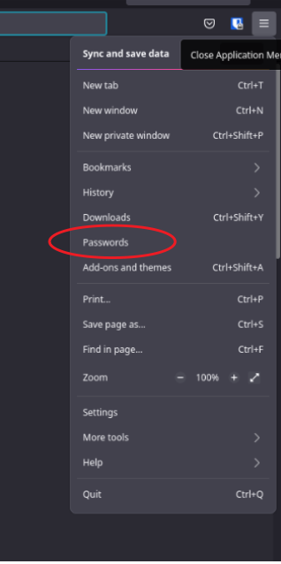 Legördülő menü Passwords