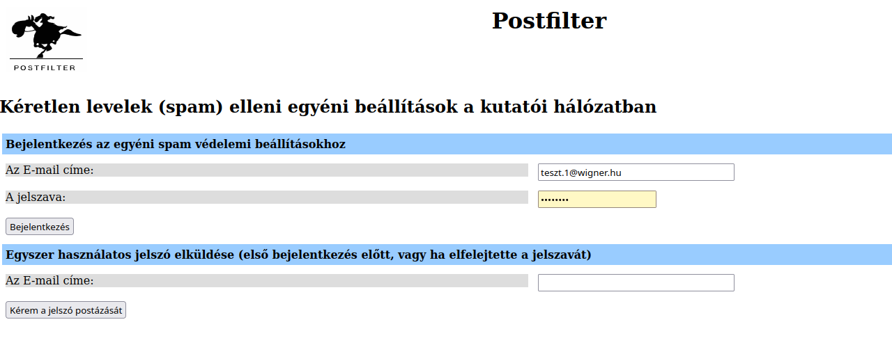 Postfilter bejelnetkezés