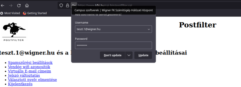 Postfilter jelszó mentése