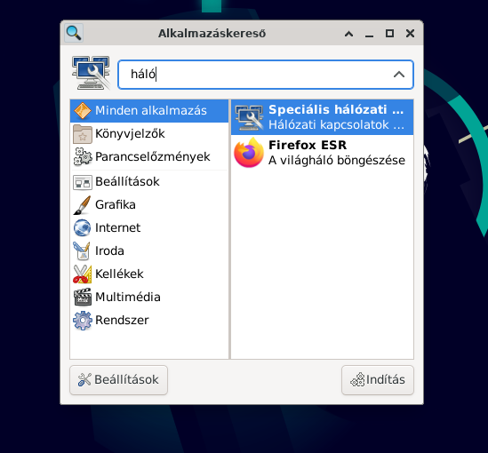 speciális hálózati beállítás
