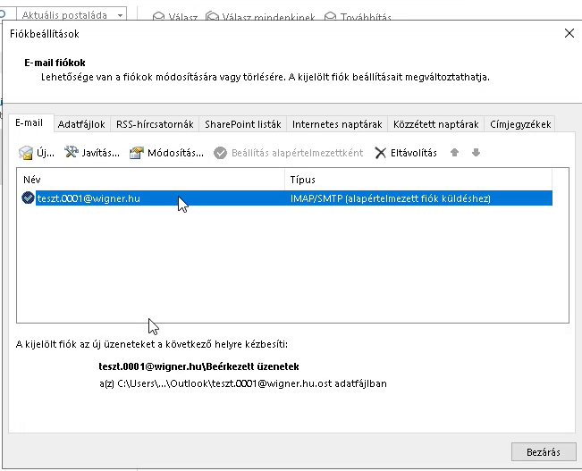 email kiválasztás